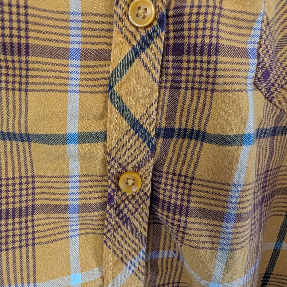 Terra & Sky Womens 1X Plaid Button Up Shirt Mustard Floral Embroidered Cotton‎ - Picture 4 of 4